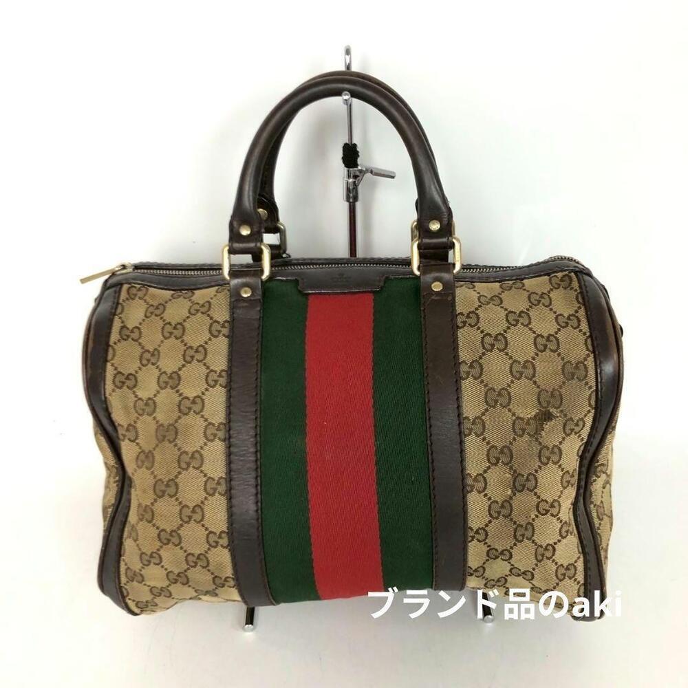 Gucci GG Canvas Sherry Handbag Boston Tote Bag Ribbon Brown Beige